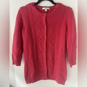 Vintage Womens Cardigan Knit Sweater Red/pink Liz Claiborne New York Sz XXS